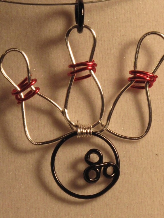 Wire Wrapped Bowling Ball And Pins Pendant by 1ofAkinds on Etsy