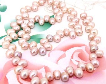 Loose lavender rice 6mmx 8mm freshwater cultured Pearl beads FULL STRAND