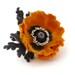 Felt brooch pumpkin orange Poppy with grey leaves