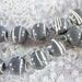 Vintage Beaded Necklace, Long, Gray Lucite Beads, White Wedding Cake Icing Stripes, 1960s MOD, Man Men Jewelry