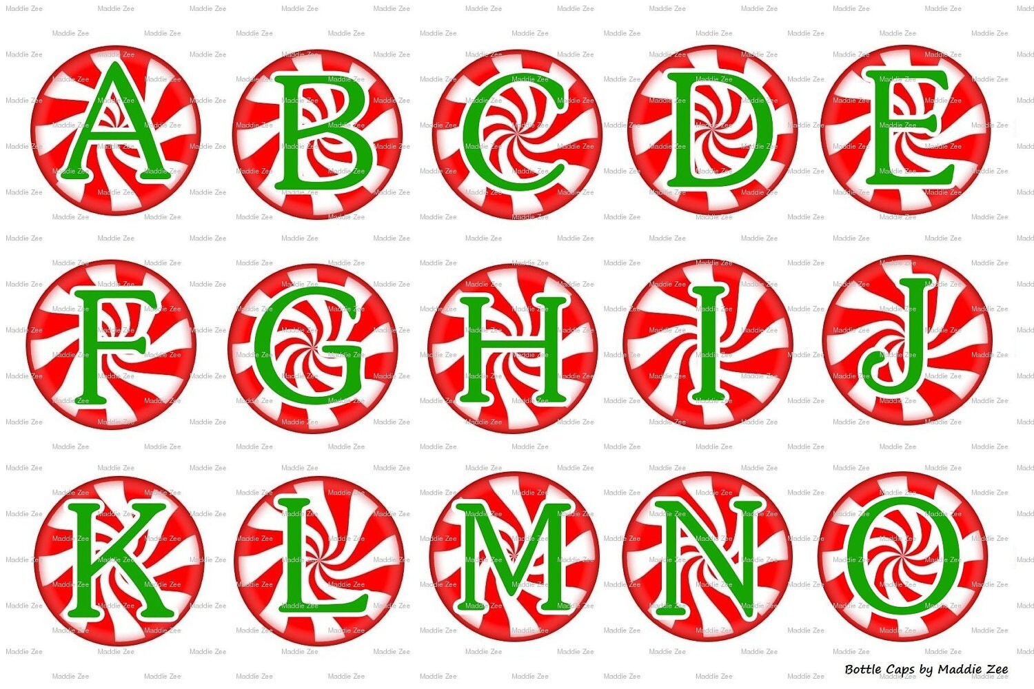 Complete Alphabet Christmas Peppermint Letters Images Digital