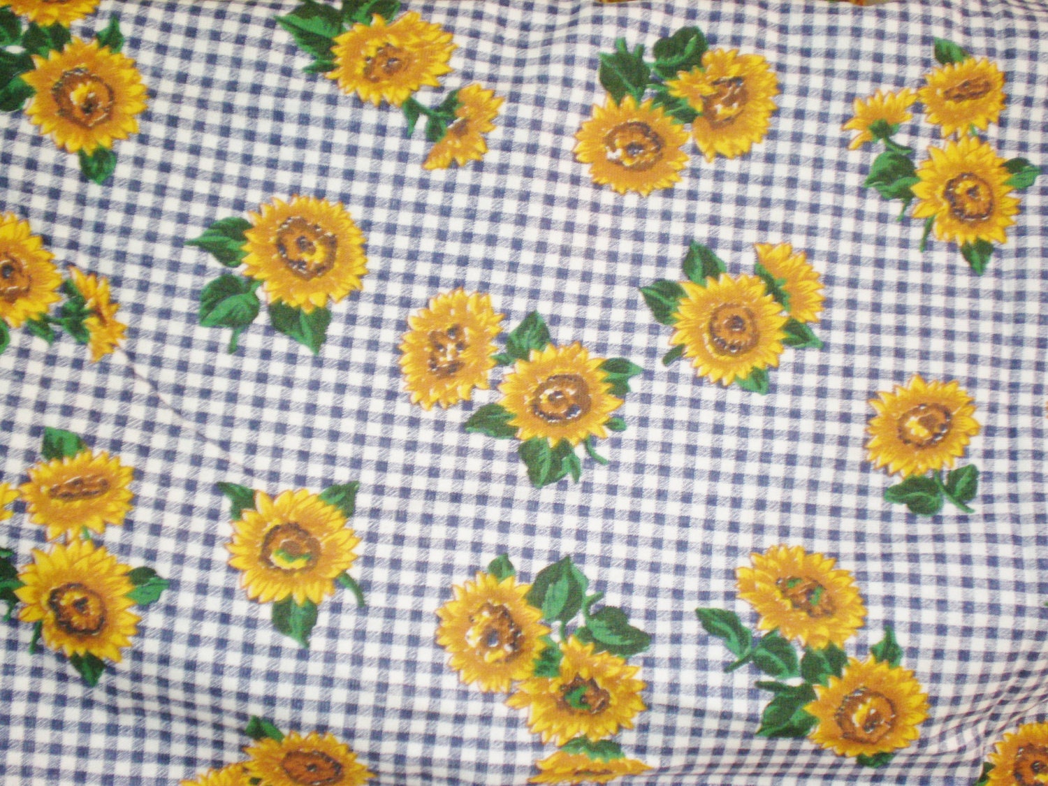 Fabric Sunflower Gingham Check Knit Yardage Blue White Yellow