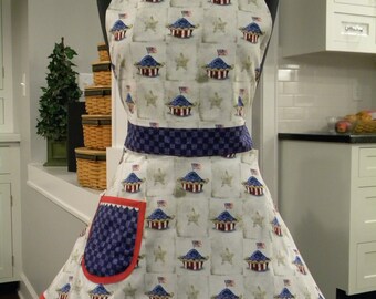 Womens Apron-American Pie Patriotic Full Sweetheart Apron