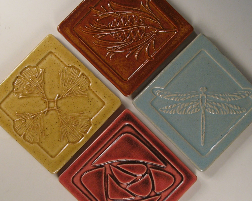 Arts and Crafts Mission Style Tile Coasters Set of 4