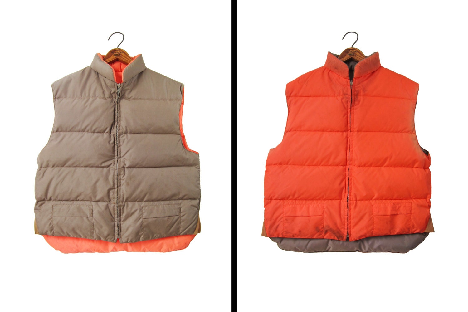 Vintage Reversible Down Vest Hunting 70s Fluorescent Orange