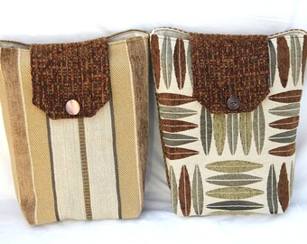 Gift Bags Reusable Moss Green Cream Tan Brown Striped Leaf Print Masculine Earthy (Set of 2) --US Shipping Included