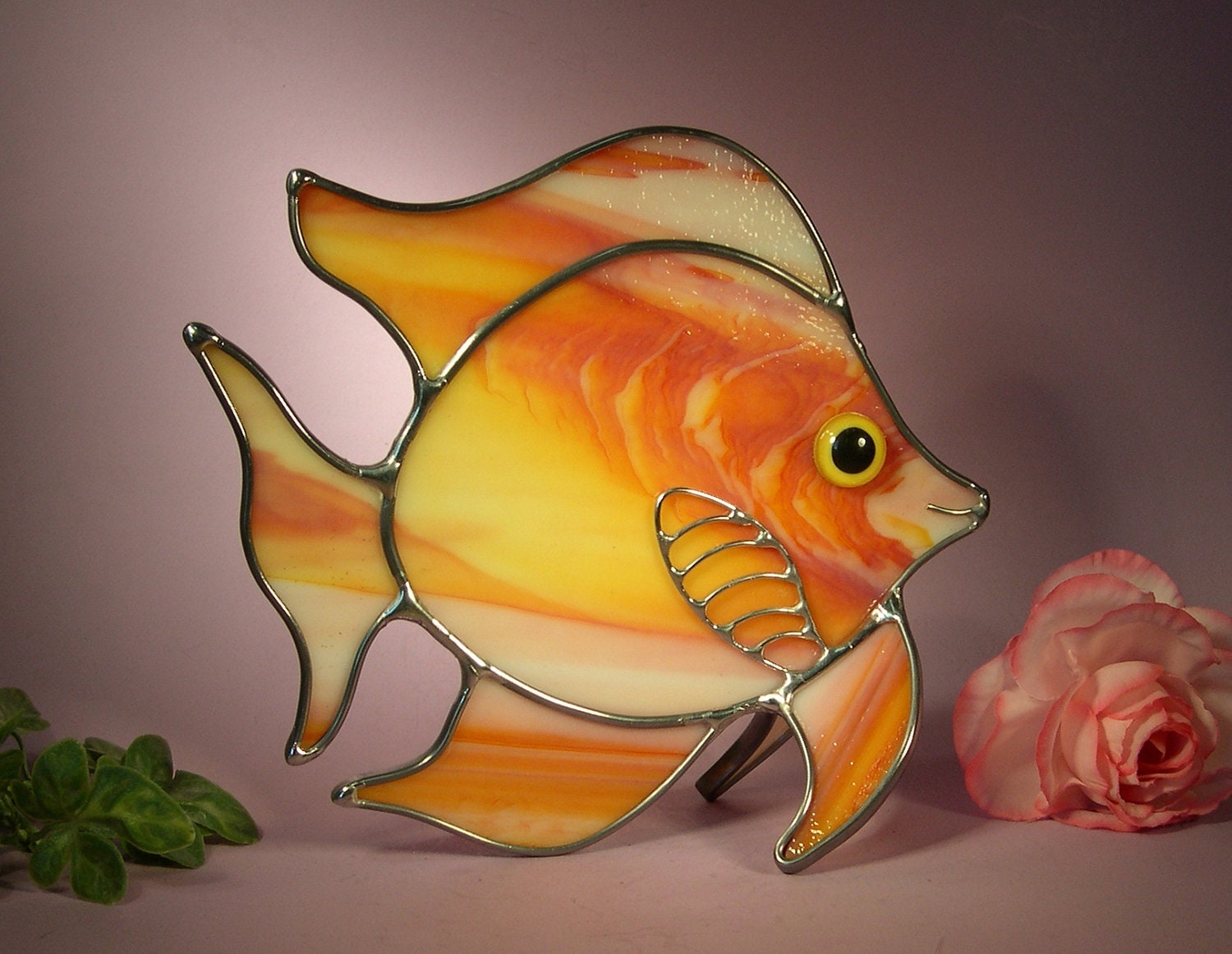 Stained Glass Angel Fish with a Smile 301 by StainedGlassbyWalter