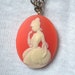 SALE: Coral Cameo Pondering Jane Austen Long Gold Tone Chain Necklace