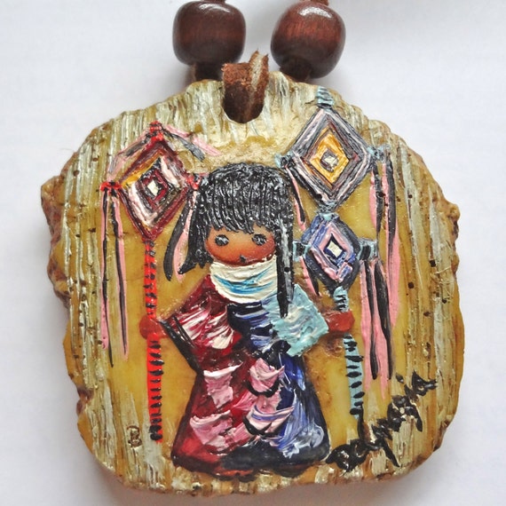 Vintage Art Necklace Signed DeGrazia Heavenly Blessings RARE