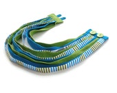 Textile necklace - Green and blue necklace - Multi layer spring necklace