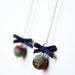 Navy and teal floral earrings, fabric covered bead and satin bow