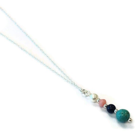 Gemstone Necklace Pearl Turquoise Coral Lapis Jewellery