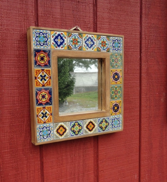 Custom Made Mexican Tile Rustic Wood Mosaic Framed Mirror   Il 570xN.372799620 7pou 