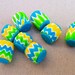 Polymer Clay Beads, handmade set of 8 Chevron Drums, turquoise green yellow