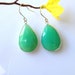 Silver Chalcedony Earrings, Chrysoprase Color Chalcedony with Sterling Silver Bezel Set and Earwires