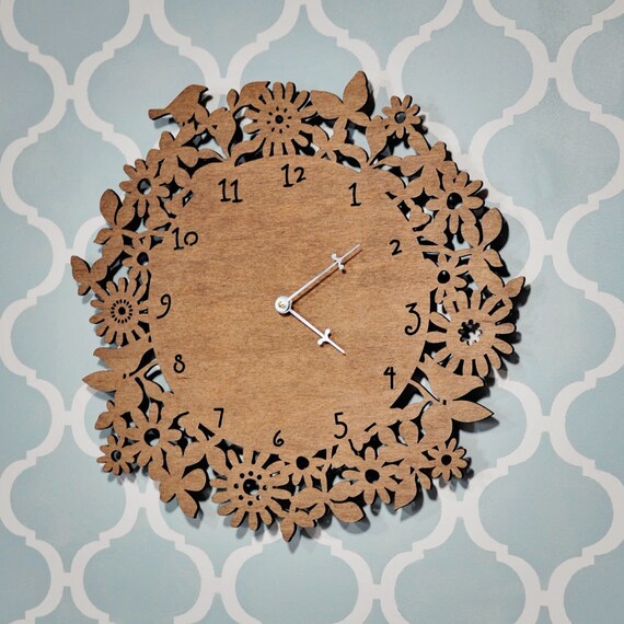 Items similar to Wood Floral Wall Clock on Etsy