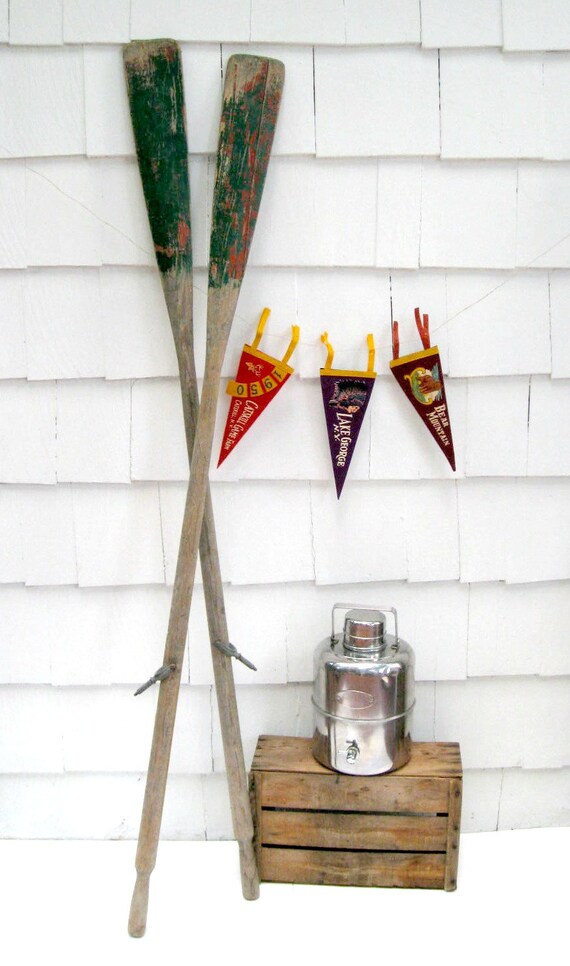 Vintage Wooden Boat Oars Pair of Distressed Row Boat Oars