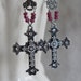 Cross, crucifix and ruby, semi precious stones dangle earring, vintage inspired - Crusader by French Feather Designs.