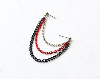 Red, Silver, and Black Double Pierce Cartilage Earring (Single-Side)
