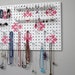 Jewelry Organizer - Necklace Hanger - Earring Holder -- White with Pink Damask Design