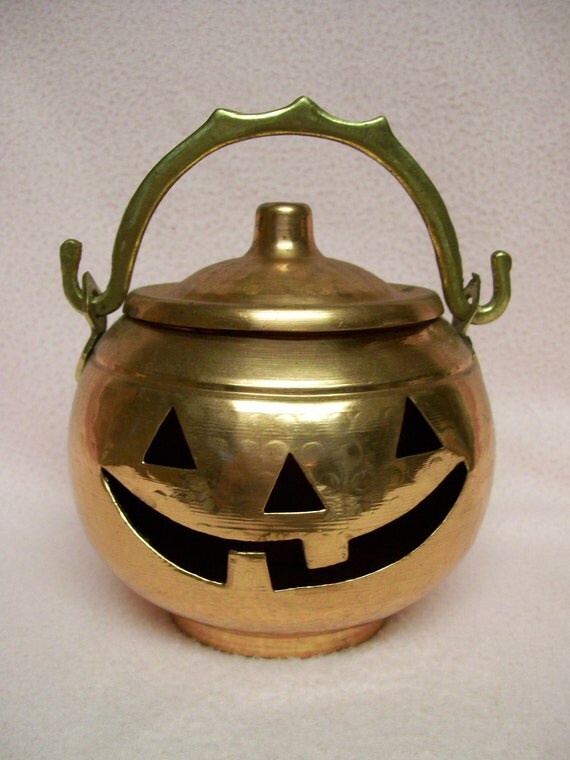 Vintage COPPER Pumpkin for Halloween Jack o LANTERN Candle