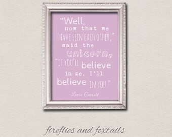 Unicorn Alice in Wonderland Lewis Carroll Typography Quote
