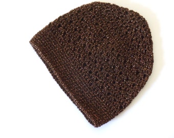 Brown Crochet Beanie Light Weight Brown Sparkle Crochet Hat Brown Copper Beanie Womens Beanie Teen Girls Beanie Brown Hat (HAT103 Copper)