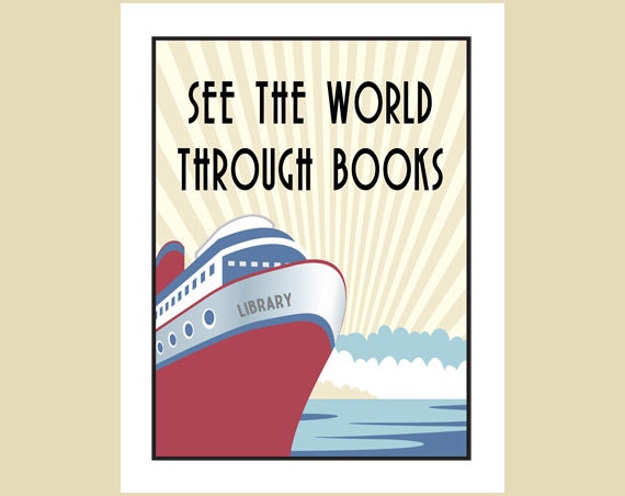 Items similar to Books poster - vintage travel style 11 x 