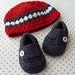 Baby Boy Beanie Hat and Booties Modern Crochet Vintage Style Loafer Shoe Baby Shower Gift Set - 9/12 Mo