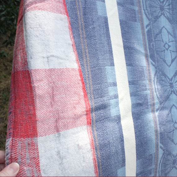 Vintage Cotton Camp Blanket Red White and Blue