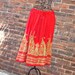 Red Gypsy Skirt: Boho Midi Skirt, Knee Length Indian Bollywood Skirt, Flowy Crinkled Bohemian Midi Skirt, Sequined Floral Cover Up