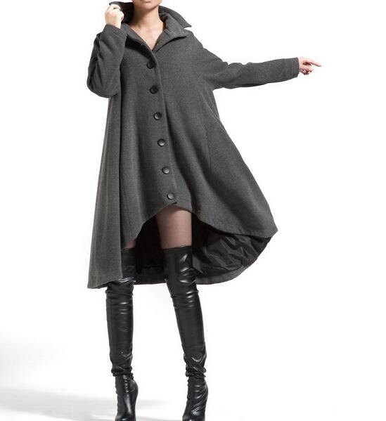 Gray single breasted wool coat cloak outerwear asymmetry wool