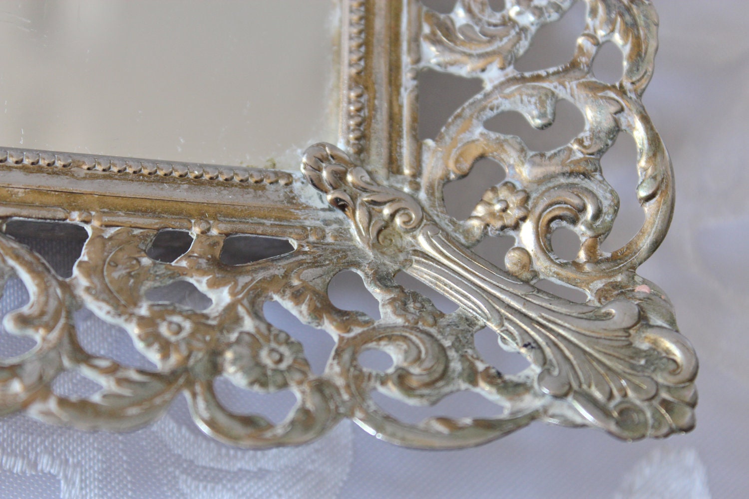 Vintage Gold Vanity Mirror Perfume Tray Metal Filigree