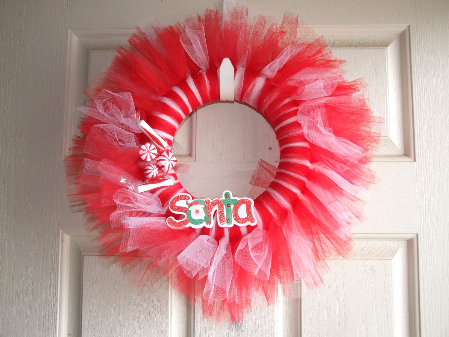 Christmas Wreath with Candy - Christmas decoration holiday wreath candy wreath tulle home decor housewares