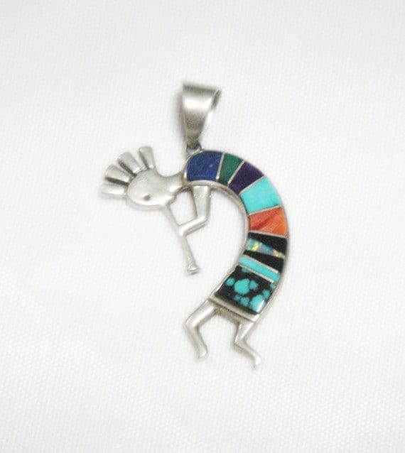 Kokopelli Pendant by Calvin Begay Collectible Inlaid