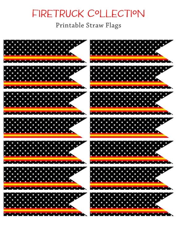 FIRE TRUCK Straw FLAGS, Printable, Instant Download Il_570xn