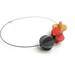 Genuine Leather Beads Necklace, Goldenrod, Red and Grey on Black Wire, Autumn, Choker, Geometric, Abstract