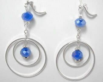 Sterling Silver & Periwinkle, Dangle Hoop Earrings