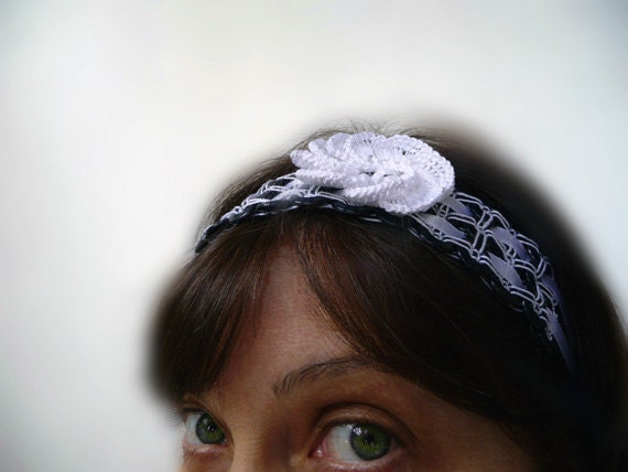 Tatting flower - Handmade headband of buttons - for her - cute gift - party cocktail