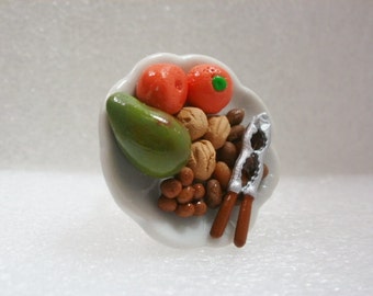 Fruit and Nuts Ring. Polymer Clay.