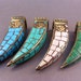 Malacite Tibetan Horn - OM symbol - Brass and Malachite Handmade in Nepal - Boho Fashion 2012 - Celebrity Fashion Tusk Horns