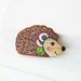 Wood Hedgehog Brooch Illustrated Pin OOAK