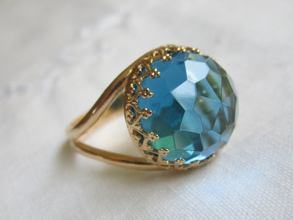 Blue topaz ring in gold 14k Gold ring 14mm by EldorTinaJewelry