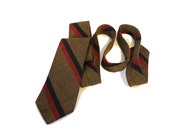 Vintage Botany Wool Necktie Brown Striped Skinny Tie 1940s