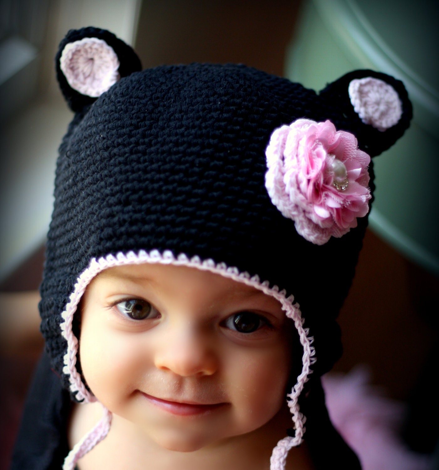 Baby Hat Baby Girl Hat Black Crochet Bear Hat by LittlesLuxuries