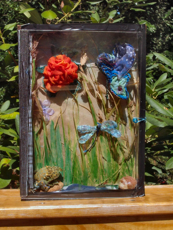 Pictures+of+Wetland+Diorama Wetland Diorama Shadowbox of Handmade Frog, Flower Brooch, Dragon Fly ...