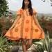 Orange Sunset One of a Kind Vintage Indian Cotton Mini Dress Angel Sleeves