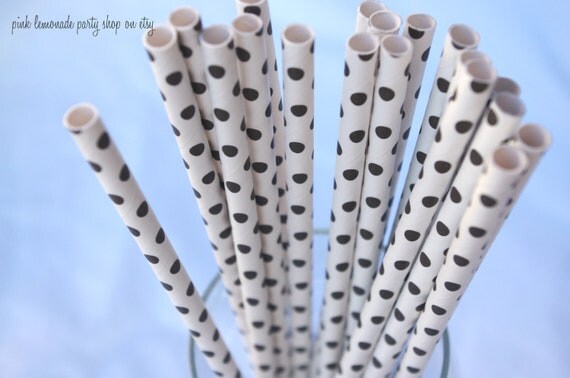 Black mini dot Paper Straws--- Weddings---showers---Parties---25ct with Free Printable diy Flags Il_570xn