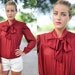 Vintage 1970s Brick Wine Red Button Down Pussycat Blouse