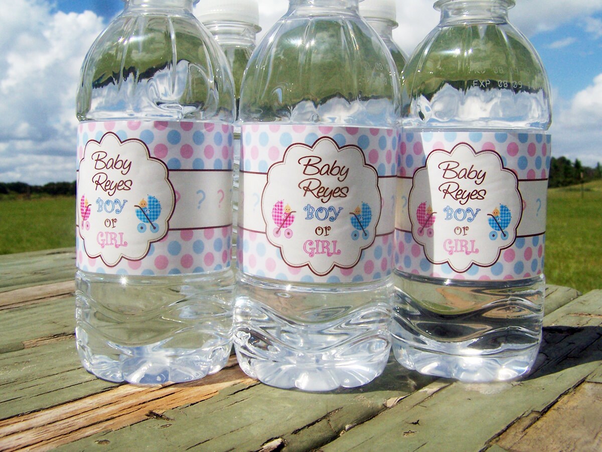 25 Gender Reveal Party Water Bottle Labels Waterproof and